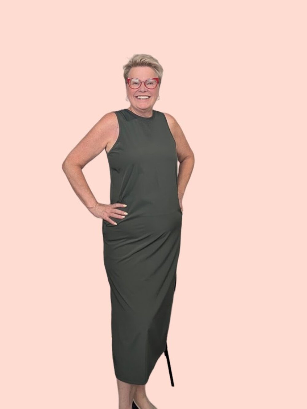 Hyba by Reitmans Olive Green Sleeveless Midi Dress - Size Medium